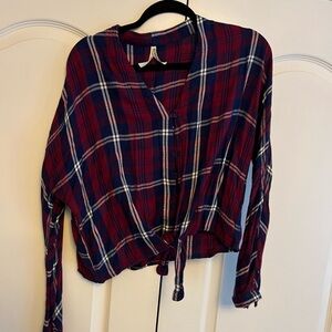 Plaid Button-Up Blouse